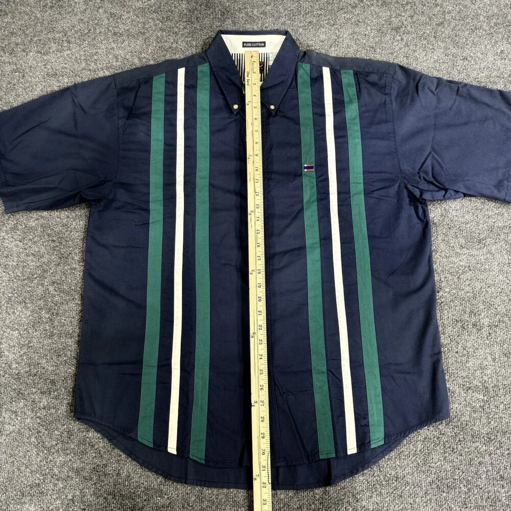 Vintage Bugle Boy Classics Mens Button Down Shirt XXL Navy Green Striped 90s